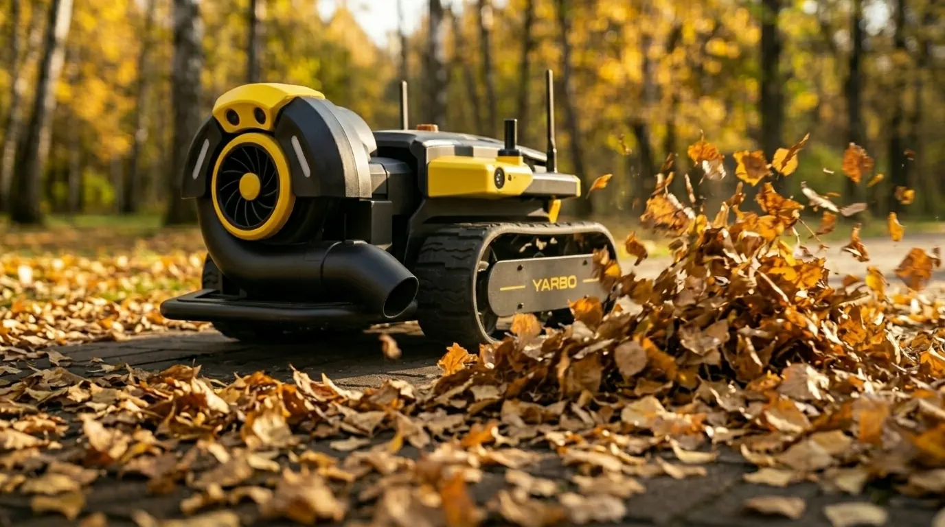 Крупный план направляющего сопла Yarbo Air Blower в момент работы