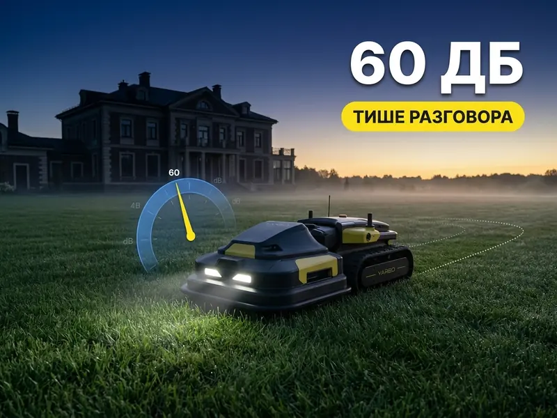 Раннее утро у каменного поместья — Yarbo бесшумно работает на газоне