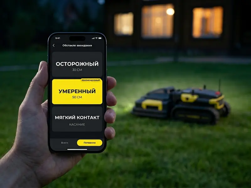 Настройка режима обхода препятствий в приложении Yarbo