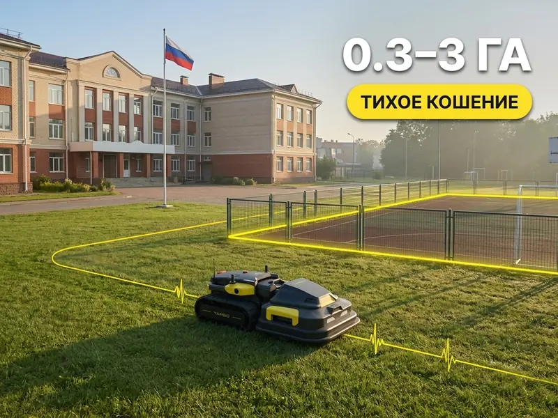 Территория школы с ухоженным газоном — Yarbo