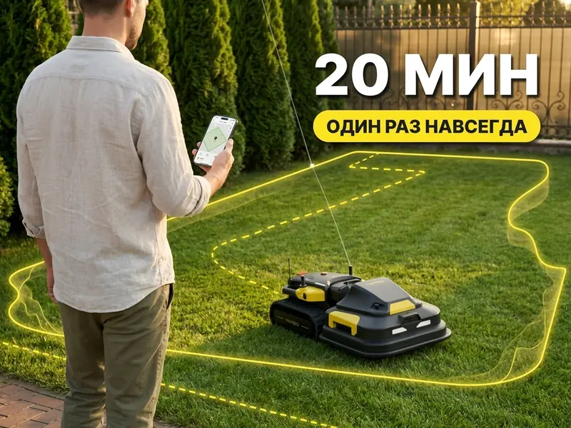 Объезд периметра газона с телефоном для картирования зон Yarbo