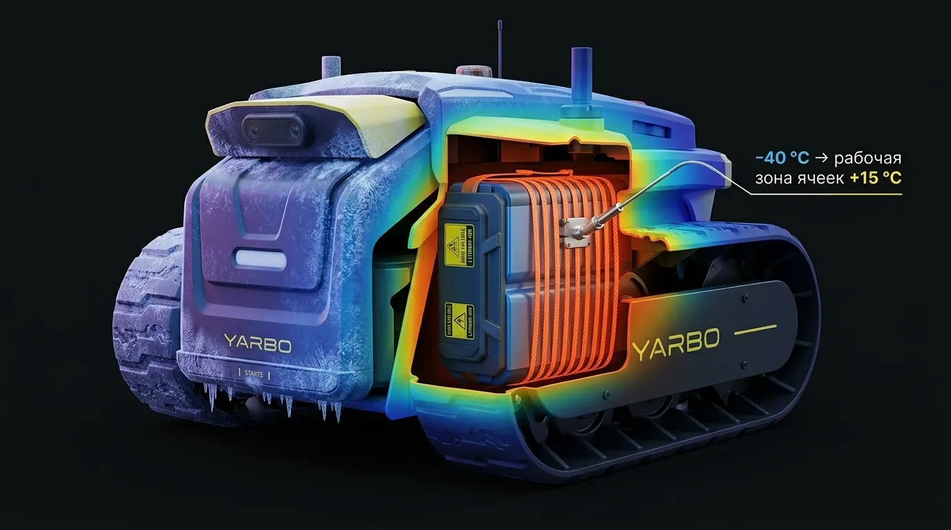 Подогрев батареи Yarbo — cutaway с нагревательными элементами