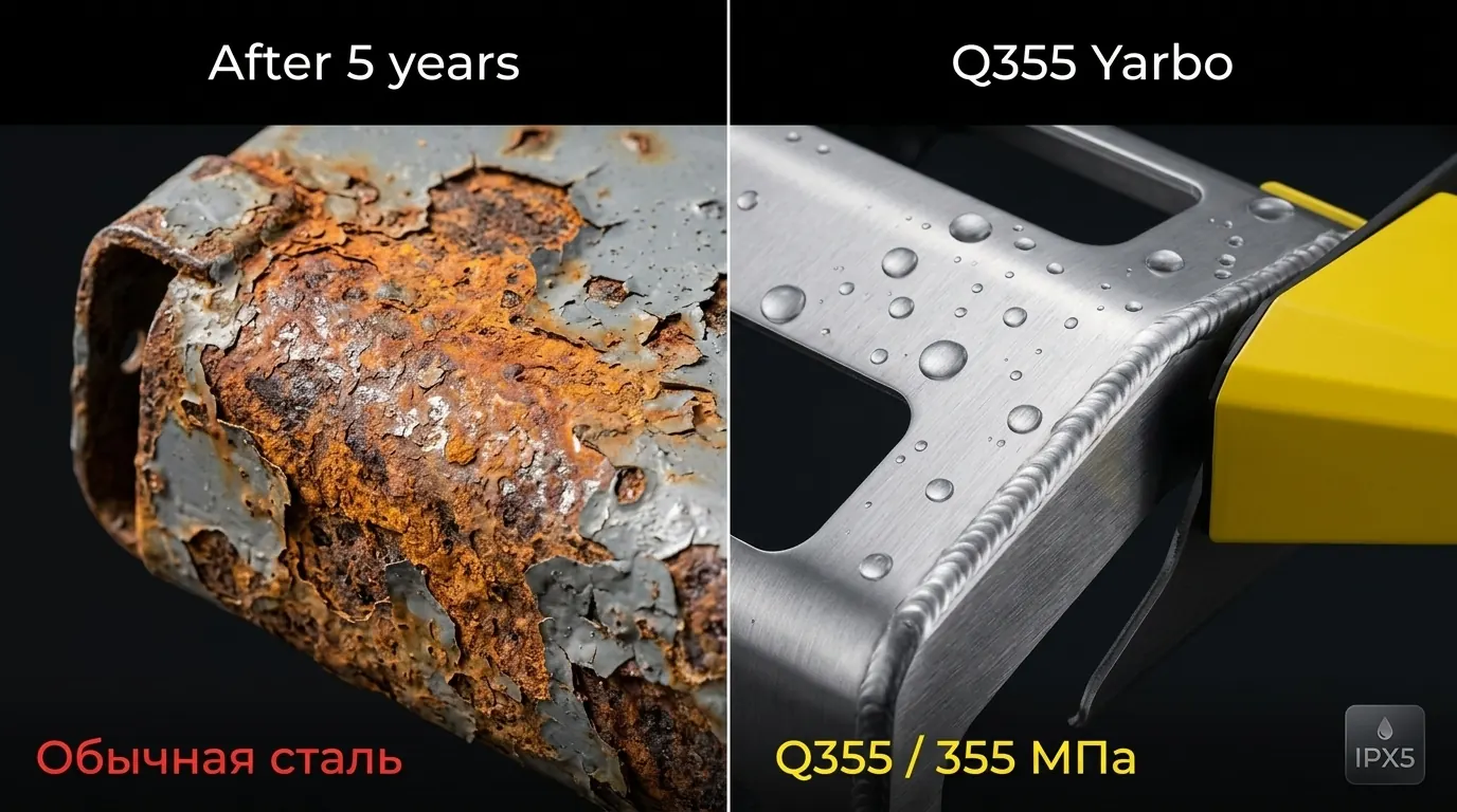 Сравнение обычной стали и Q355 Yarbo после 5 лет эксплуатации