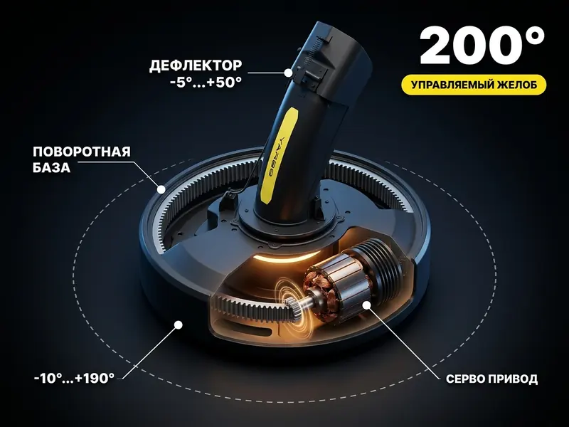 Поворотный желоб Yarbo Snow Blower с диапазоном поворота 200 градусов — управление направлением выброса из приложения