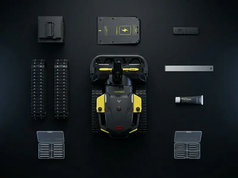 Полный комплект поставки Yarbo Snow Blower — Core, модуль, док-станция, батарея, гусеницы, пульт