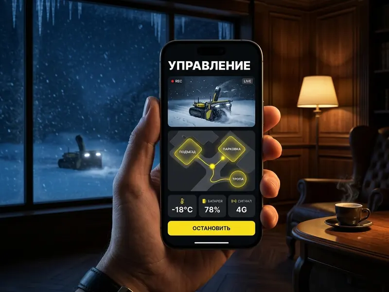 Управление снегоуборщиком Yarbo через приложение из тёплого дома — карта зон, камеры, направление выброса