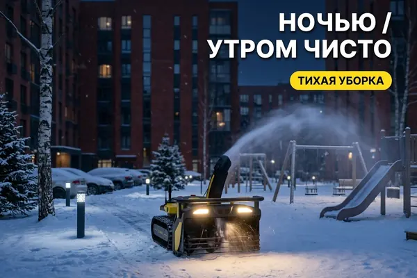 Дворовая территория жилого комплекса зимой — чистые тротуары и детская площадка