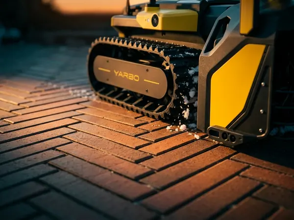 Yarbo Snow Blower расчищает тротуарную плитку — адаптация к неровностям до 5 см