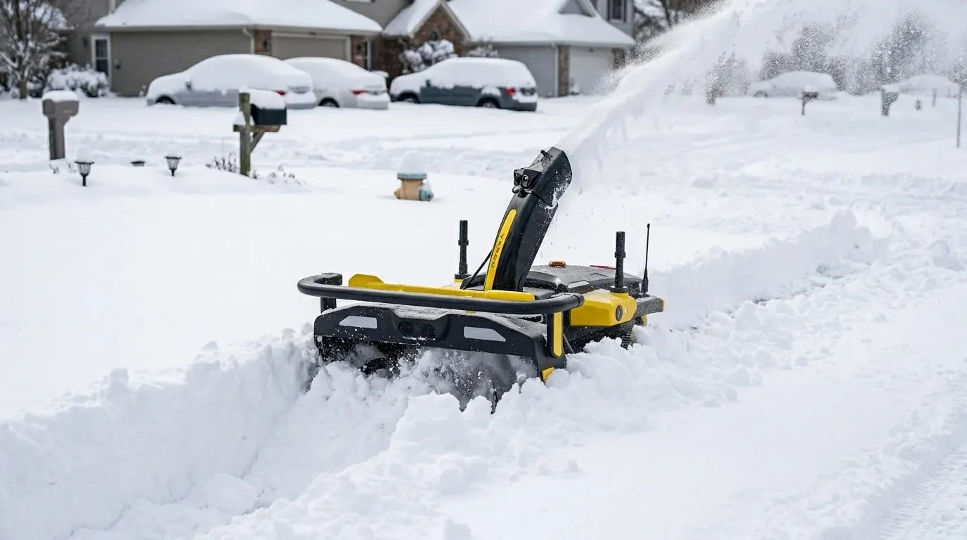 Yarbo Snow Blower прокладывает путь через глубокий рыхлый снег