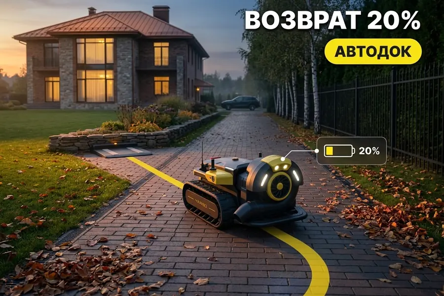 Yarbo Blower возвращается на док-станцию для автоматической подзарядки