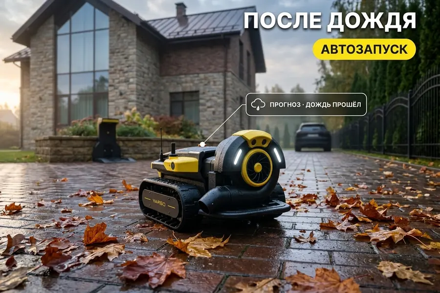 Yarbo Blower запускается после дождя по прогнозу погоды