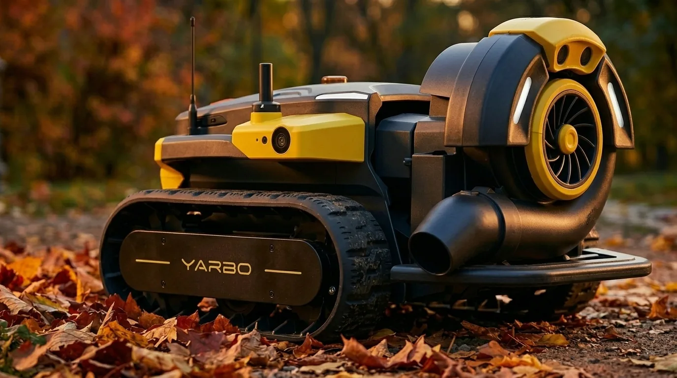Робот-воздуходувка Yarbo Blower с турбиной на осенних листьях — автономная уборка листвы на участке