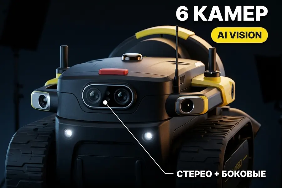 Шесть камер Yarbo Core — стереопара спереди и боковые сенсоры распознают людей, животных и препятствия