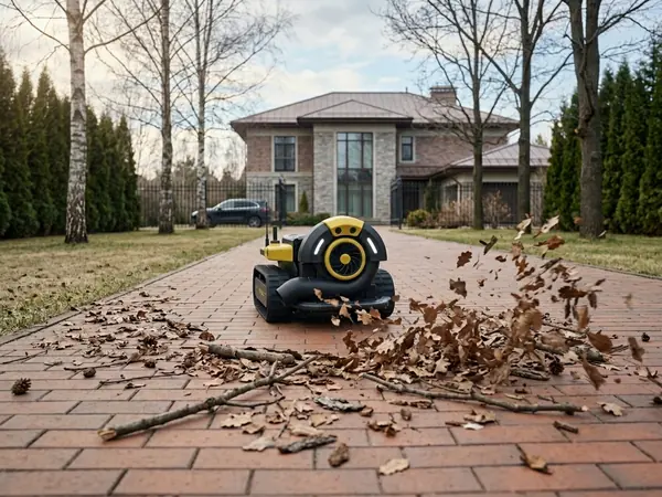 Yarbo Blower убирает прошлогодние листья и весенний мусор в апреле