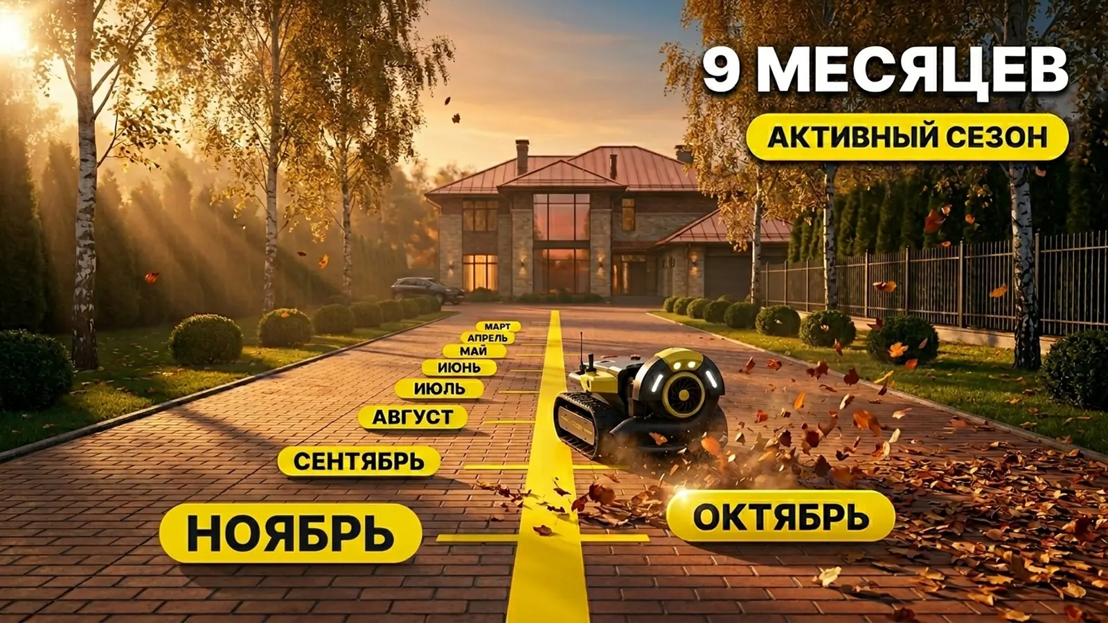 Yarbo Blower в работе на протяжении всего сезона — от весны до осени