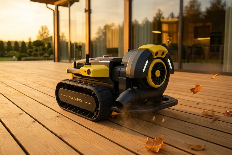 Yarbo Blower на террасной доске из лиственницы у дома